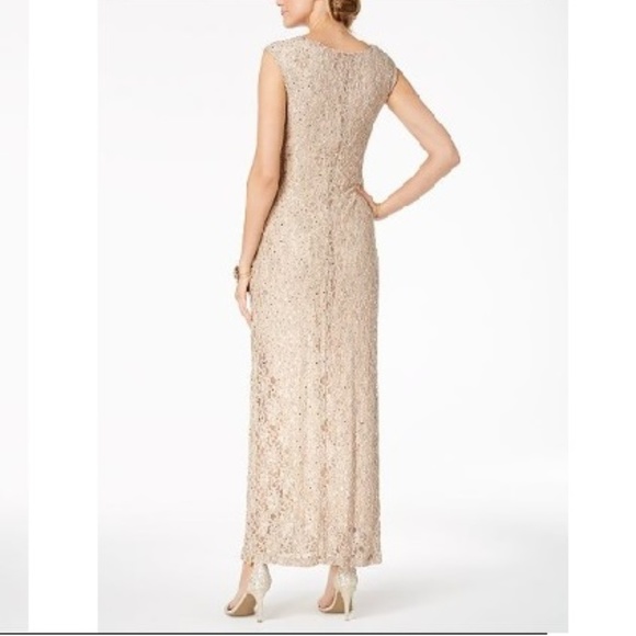 Connected Sequined Lace Cowl-Neck Gown Nude pink - Picture 4 of 8